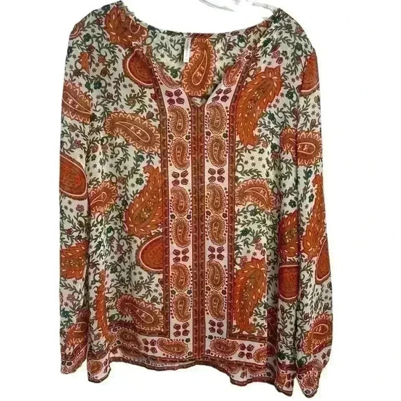 Passports Women's Boho Sheer Paisley Print Blouse Multicolor Size M - Picture 1 of 10